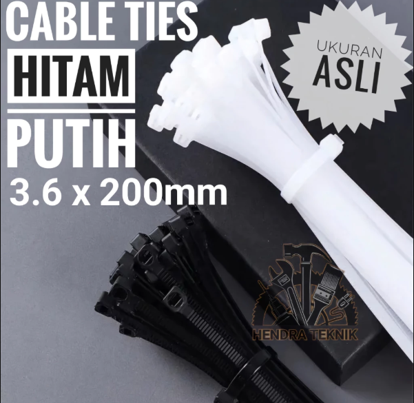 ASLI LEBAR CABLE TIES 200MM x 3,6mm NYLON TALI PENGIKAT PLASTIK KABEL TIS 20cm per 100pc