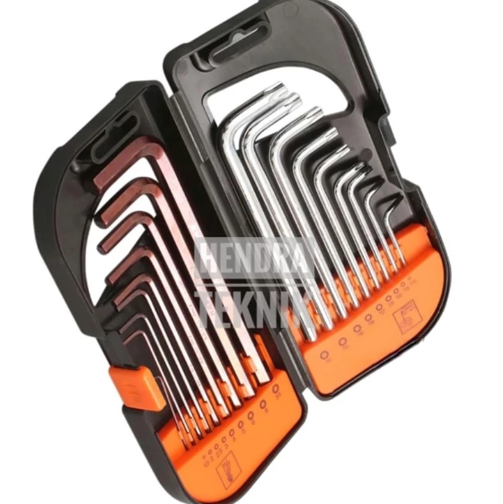 KUNCI L SET 18pc PANJANG S2 KOMBINASI BINTANG SEGI KUNCI L HEX TORX KUNCI L BAJA KILAP BOLA