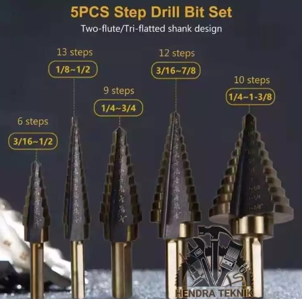 ORIGINAL STEP DRILL SET 5 PCS BOR TINGKAT SET BOR PAGODA SET BOR KERUCUT