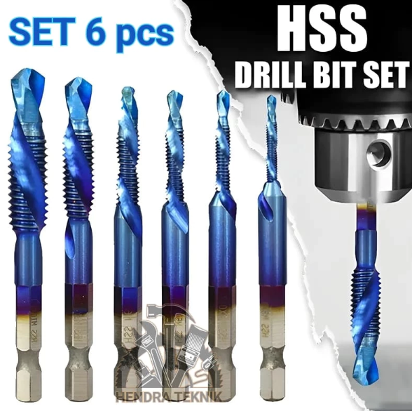 Handtap set 6 pcs hand tap mesin drill & tap bor set M3-M10 alat drat mata bor drat mesin set