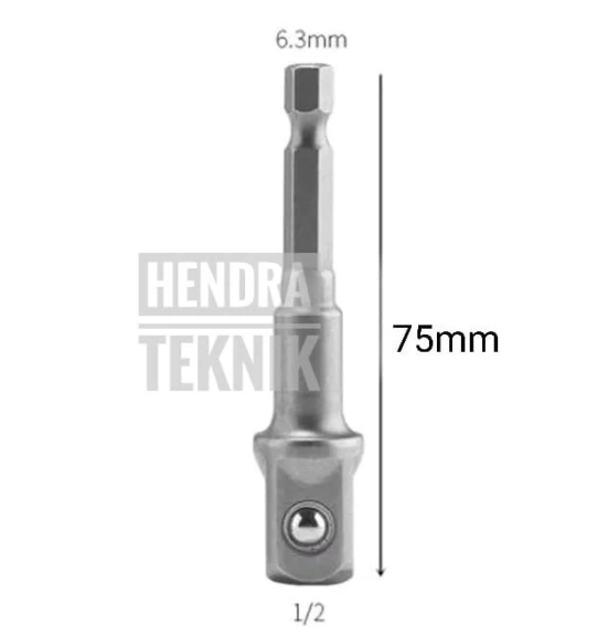 Adaptor sok bor 1/2 inci panjang 75mm sambungan soket mata kunci shock 0.5 inch sok ke bor 12mm
