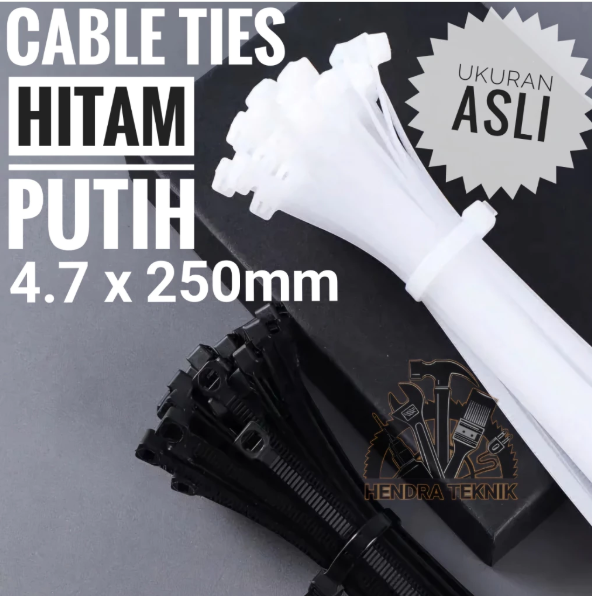 ASLI LEBAR CABLE TIES 250MM x 4,7mm NYLON TALI PENGIKAT PLASTIK KABEL TIS 25cm per 100pc