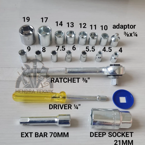 KUNCI SOK SET 21PCS KUNCI SOCK 21 PCS SOCKET SET 1/4 3/8 SOKET MURAH
