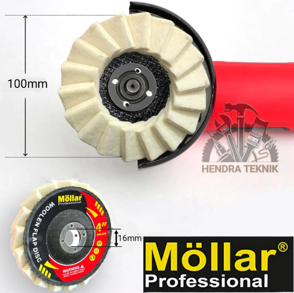 FELT FLAP WOOL POLISH 4" GRINDA WOOL POLES TUMPUK GOSOK STAINLESS BESI 100MM PUTIH WOOLEN FLAP DISC WOOL SUSUN 10CM