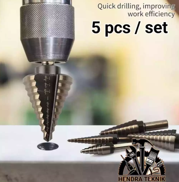ORIGINAL STEP DRILL SET 5 PCS BOR TINGKAT SET BOR PAGODA SET BOR KERUCUT