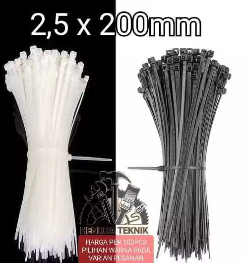 CABLE TIES 200MM NYLON TALI PENGIKAT NILON KABEL TIS 20CM per 100pc HITAM PUTIH