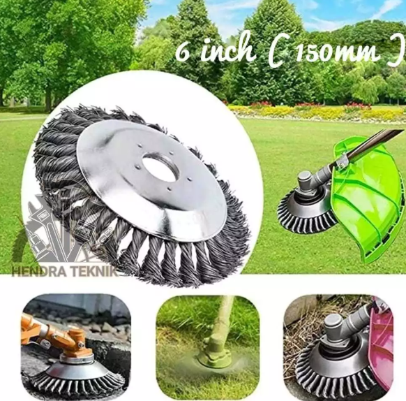 SIKAT MESIN POTONG RUMPUT 6" WIRE BRUSH 150mm KEPALA PENGGANTI PISAU KAWAT BAJA 15cm KEPANG