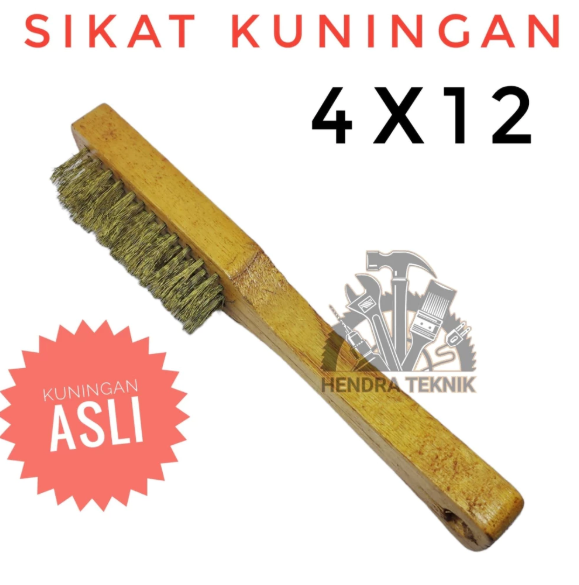 Original sikat kuningan asli 4x12 gagang kayu sikat kuningan pegangan kayu tebal