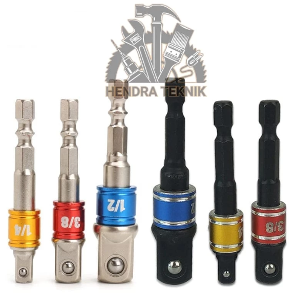 Adaptor sok bor 3pcs 1/4" 3/8" 1/2" sambungan soket mata kunci shock sok ke bor hex driver set