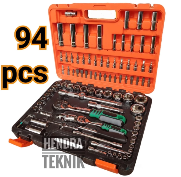 KUNCI SOK SET 94PCS CRV HEAVY DUTY SOCKET SET 1/4" - 1/2" LENGKAP KUNCI SOCK KOPER KILAP ALL IN ONE