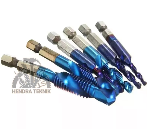 Handtap set 6 pcs hand tap mesin drill & tap bor set M3-M10 alat drat mata bor drat mesin set