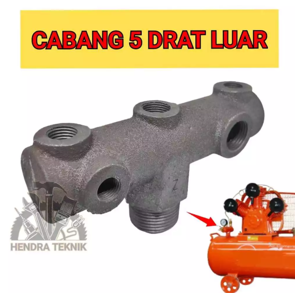 TEE CABANG 5 KOMPRESOR DRAT LUAR AIR COCK SEAT TERMINAL TANGKI ANGIN 5 WAY 3HP 5HP
