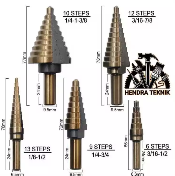 ORIGINAL STEP DRILL SET 5 PCS BOR TINGKAT SET BOR PAGODA SET BOR KERUCUT