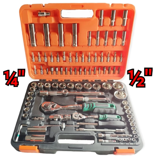 KUNCI SOK SET 94PCS CRV HEAVY DUTY SOCKET SET 1/4" - 1/2" LENGKAP KUNCI SOCK KOPER KILAP ALL IN ONE