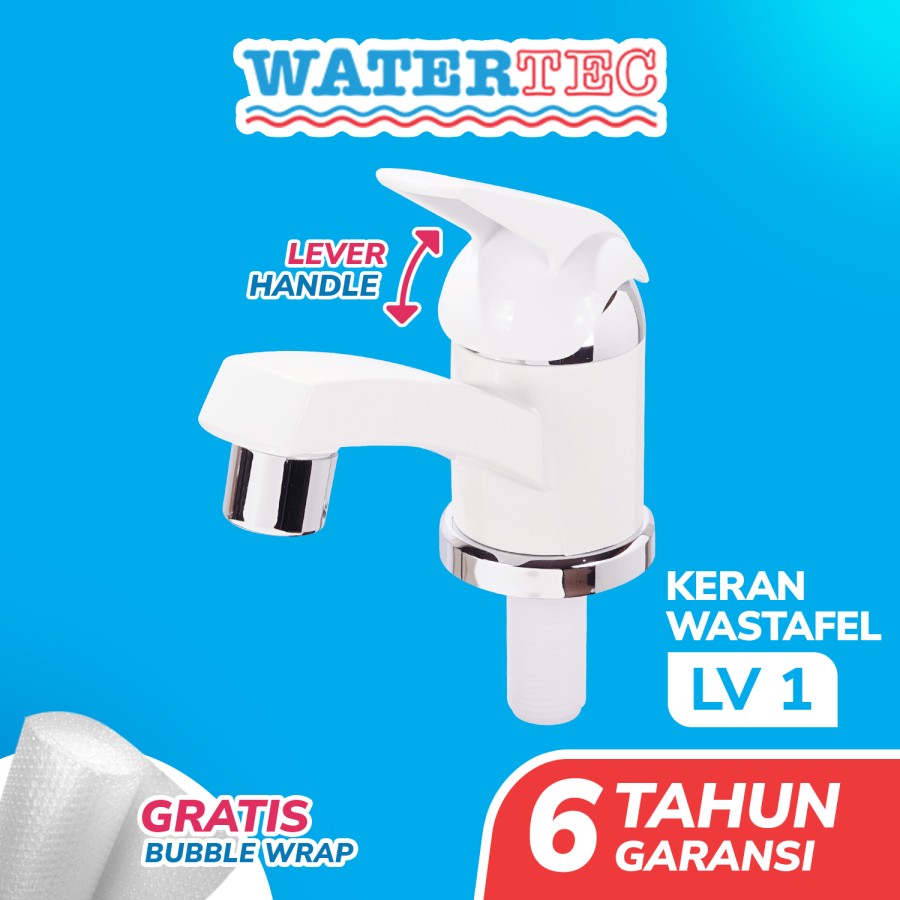 Watertec Keran Wastafel Polimer Handle Lever Angkat 1/2" Putih (LV1)