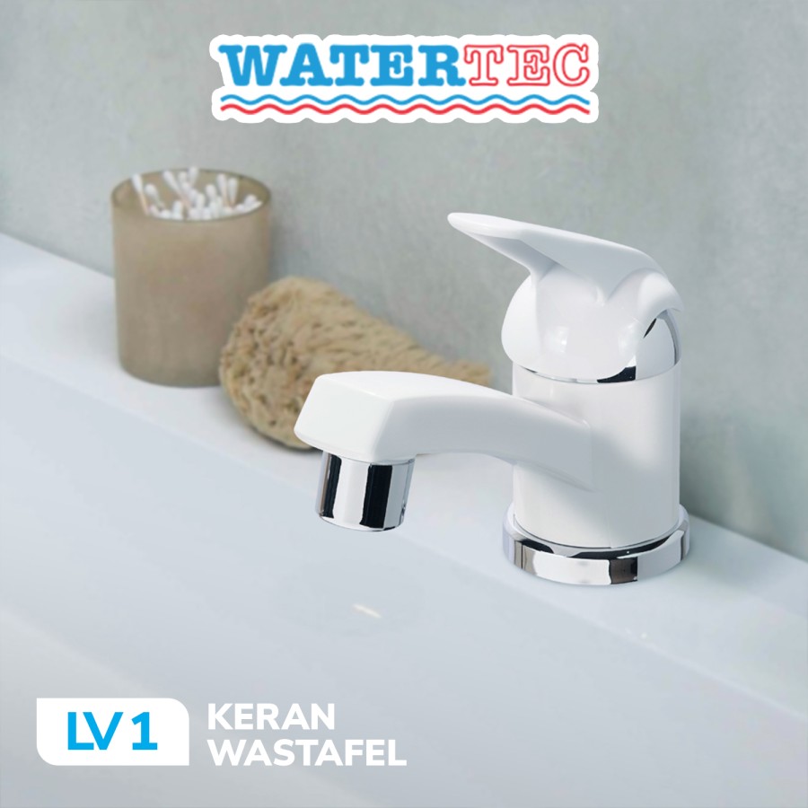 Watertec Keran Wastafel Polimer Handle Lever Angkat 1/2" Putih (LV1)