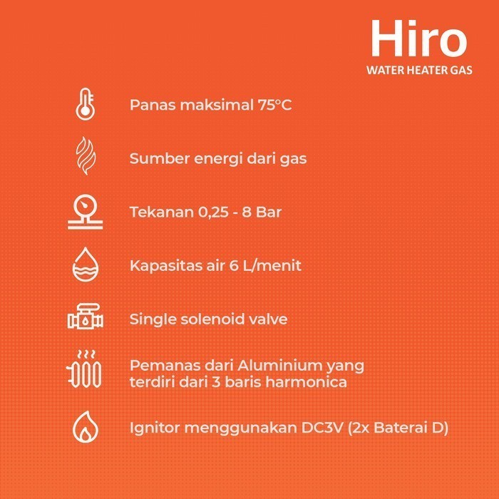 Hiro Water Heater Gas Pemanas Air (HRQ-GWH020-6LBLK) - Black