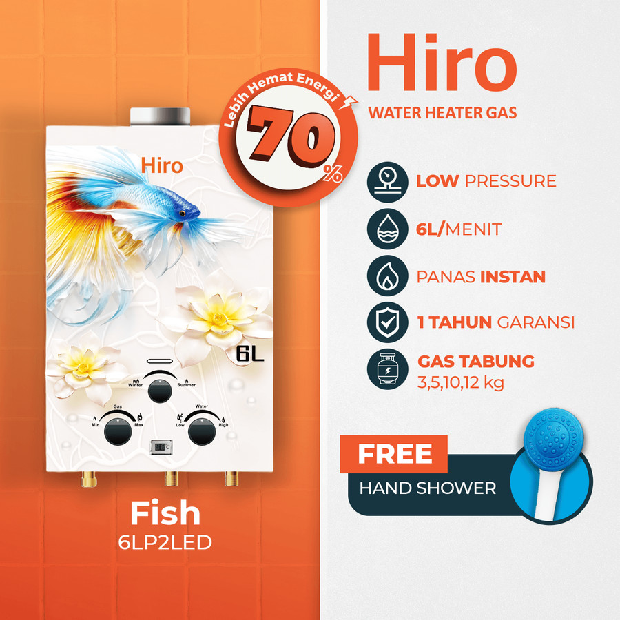 Hiro Water Heater Gas Pemanas Air (HRQ-GWH001-6LP2LED) - Fish