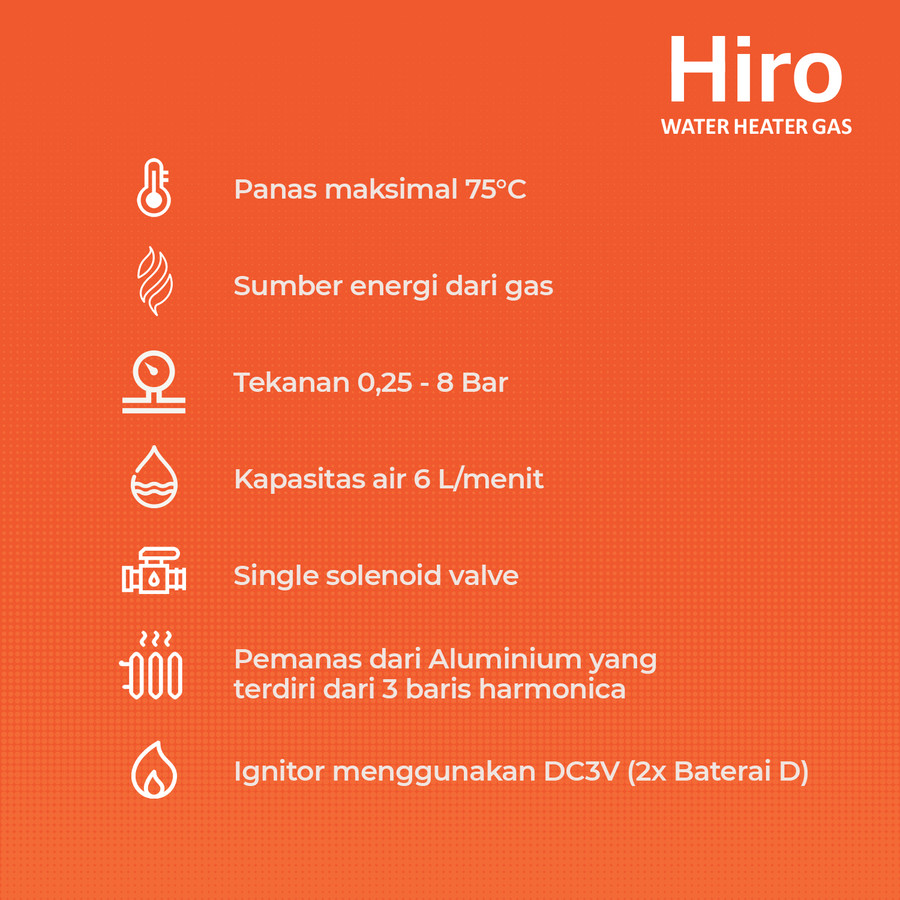 Hiro Water Heater Gas Pemanas Air (HRQ-GWH006-6LP3LED) - Purple