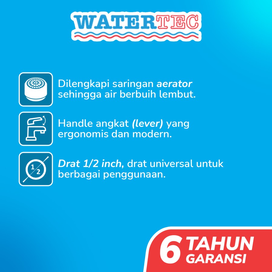 Watertec Keran Wastafel Polimer Handle Lever Angkat 1/2" Putih (LV1)