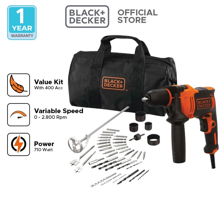 Black+Decker Bor Set Hammer Drill + 40 Accessories (BEH710SA40-QS)