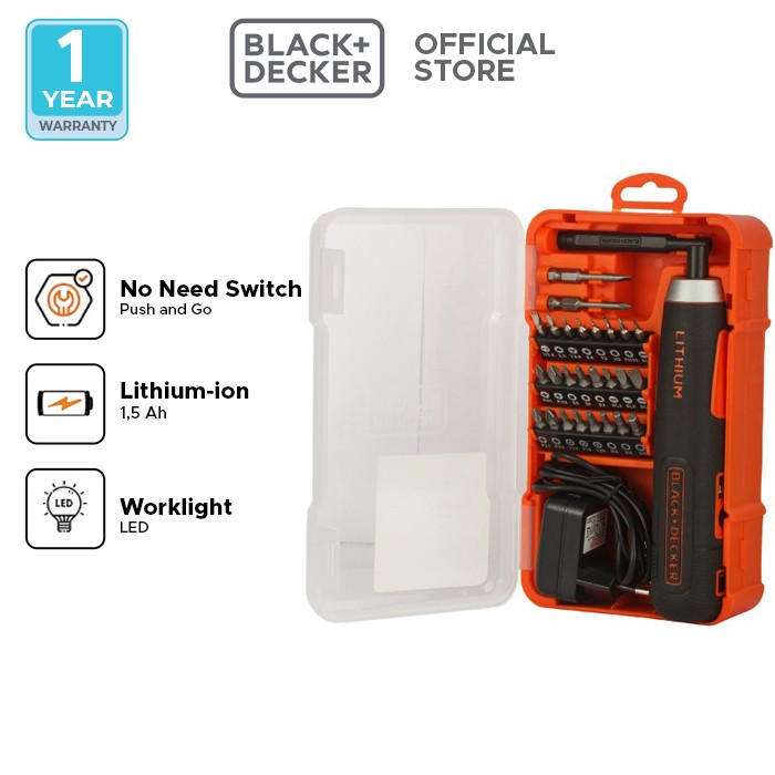 Black+Decker Bor Obeng Cordless Push & Go Screwdriver 4V (BD40K27-B1)