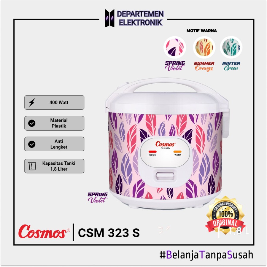 RICE COOKER COSMOS MAGIC COM 1.8 LITER CRJ 323S 323 | GARANSI RESMI