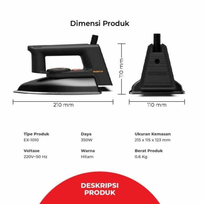 Maspion Electric Iron Setrika Listrik EX 1010 BB Hitam 350 W | GARANSI