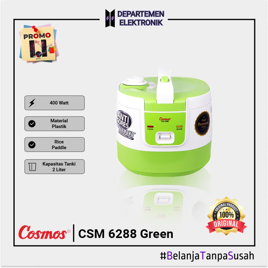 Cosmos CRJ6288G – Magic Com / Rice Cooker Green 2 Liter Harmond