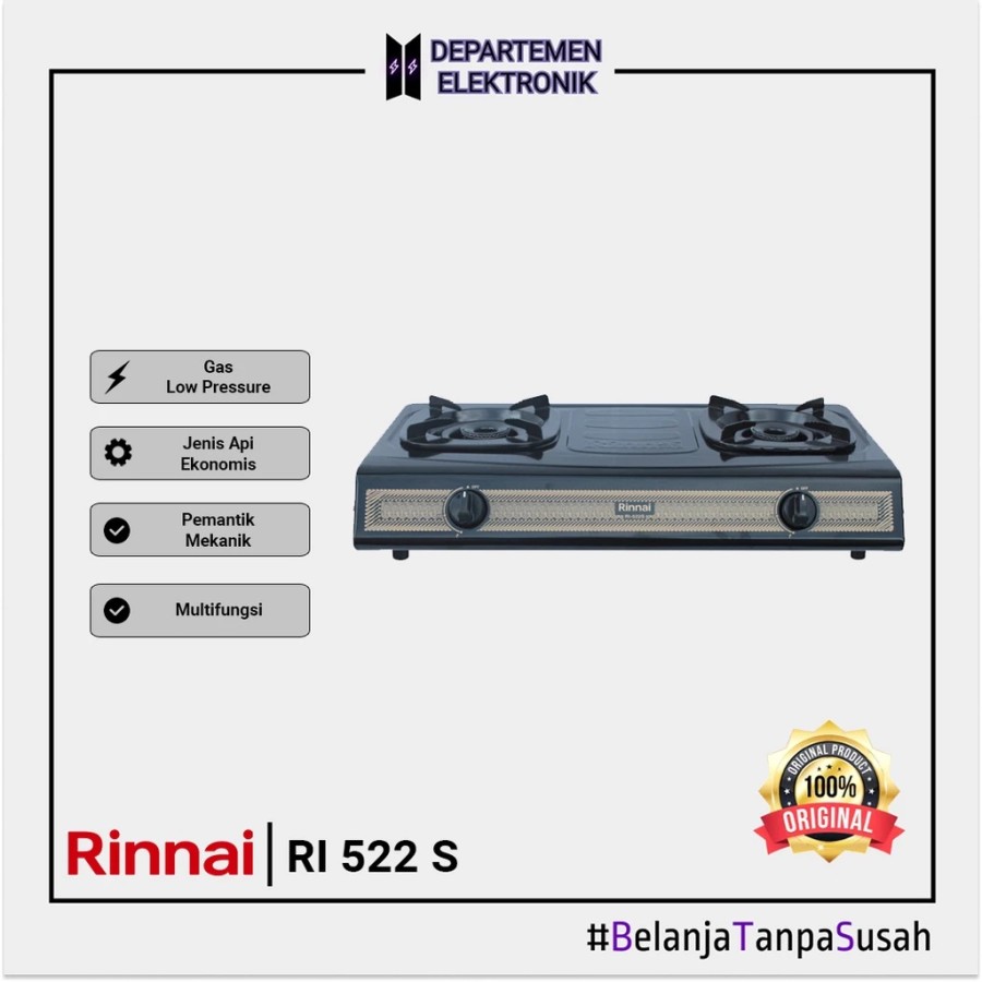 Rinnai RI 522 S - KOMPOR GAS 2 TUNGKU MURAH BANGET / GARANSI RESMI