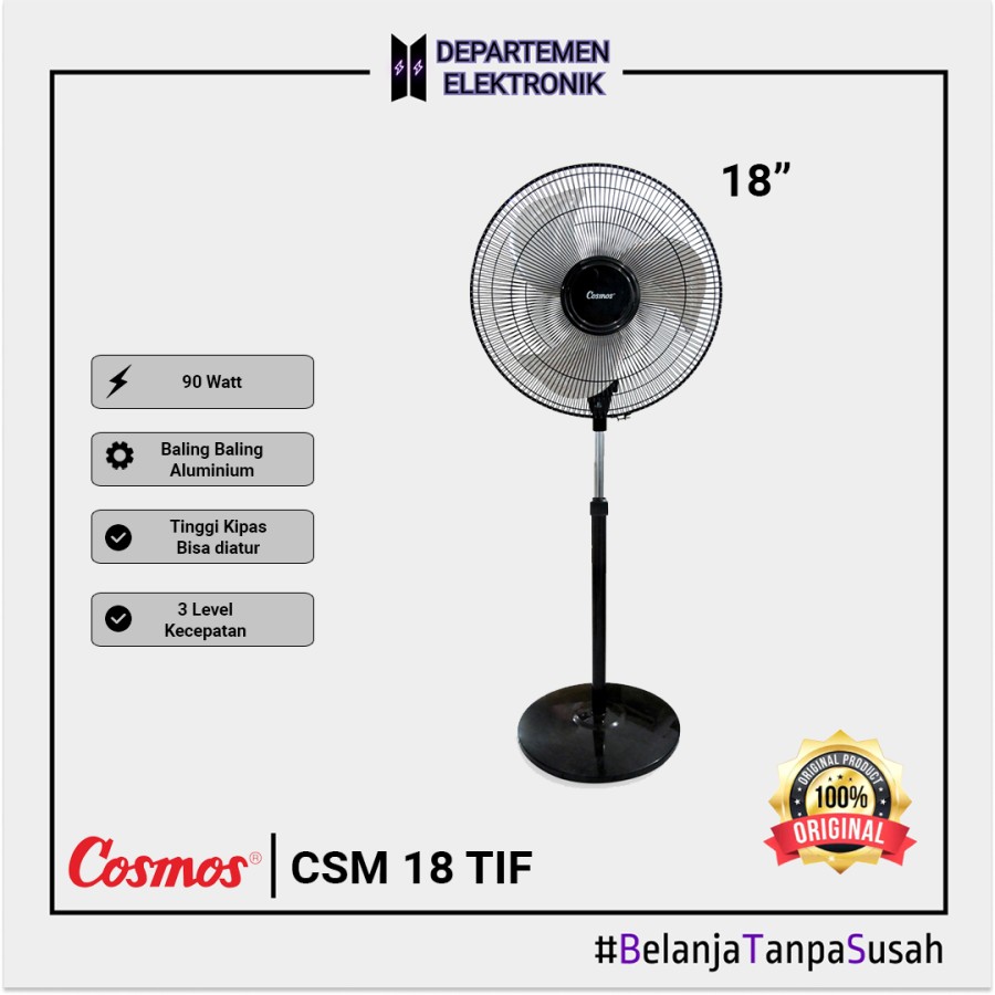 Cosmos 18TIF – Industrial Fan / Kipas angin 90 Watt Black