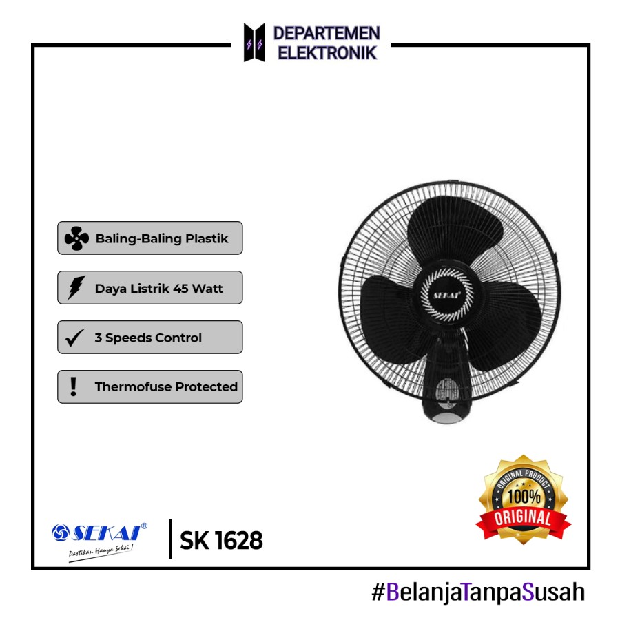 KIPAS ANGIN SEKAI DINDING REMOTE 1628 SEKAI WALLFAN 16 INCH