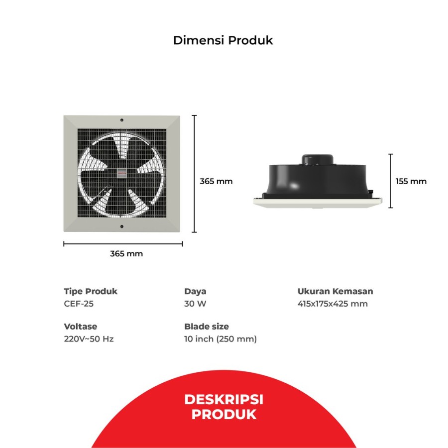 Maspion CEF 25 Ceiling Exhaust Fan / Kipas Exhaust Plafon 10 Inch