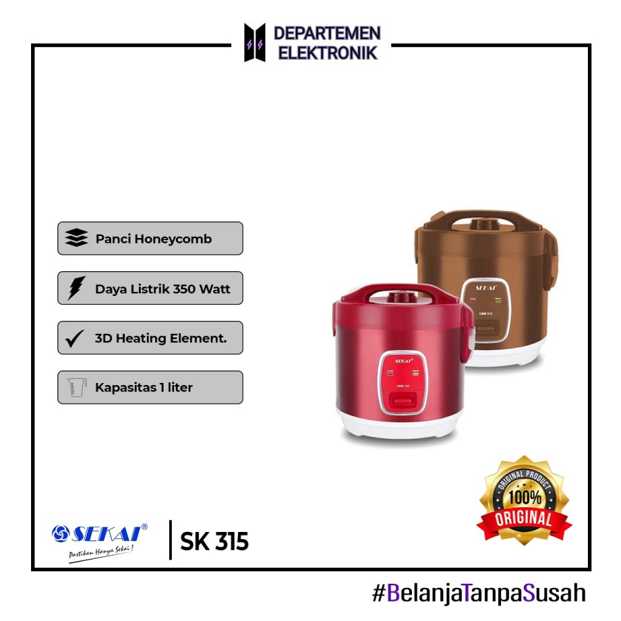 SEKAI RICE COOKER PENANAK NASI / STAINLESS BODY 1L SK 315