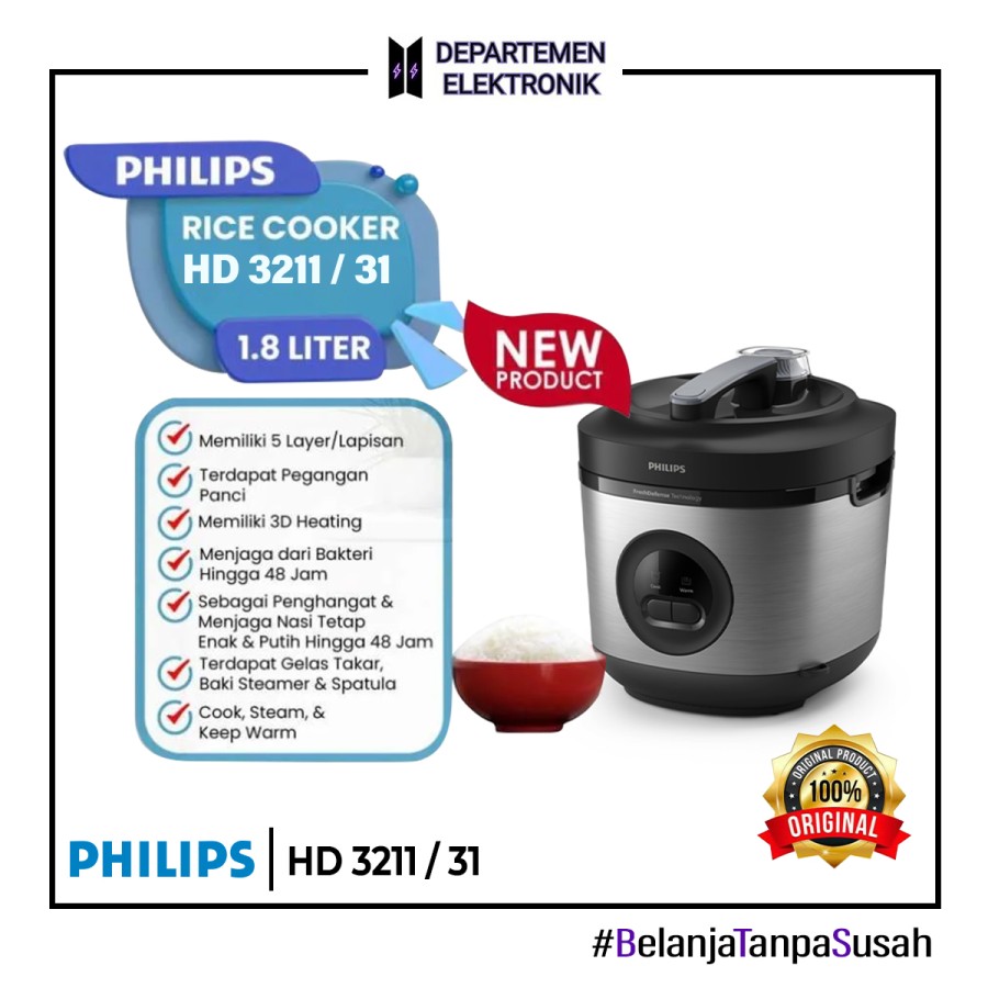 PHILIPS RICE COOKER 3211/31 1.8L STAINLESS STEEL
