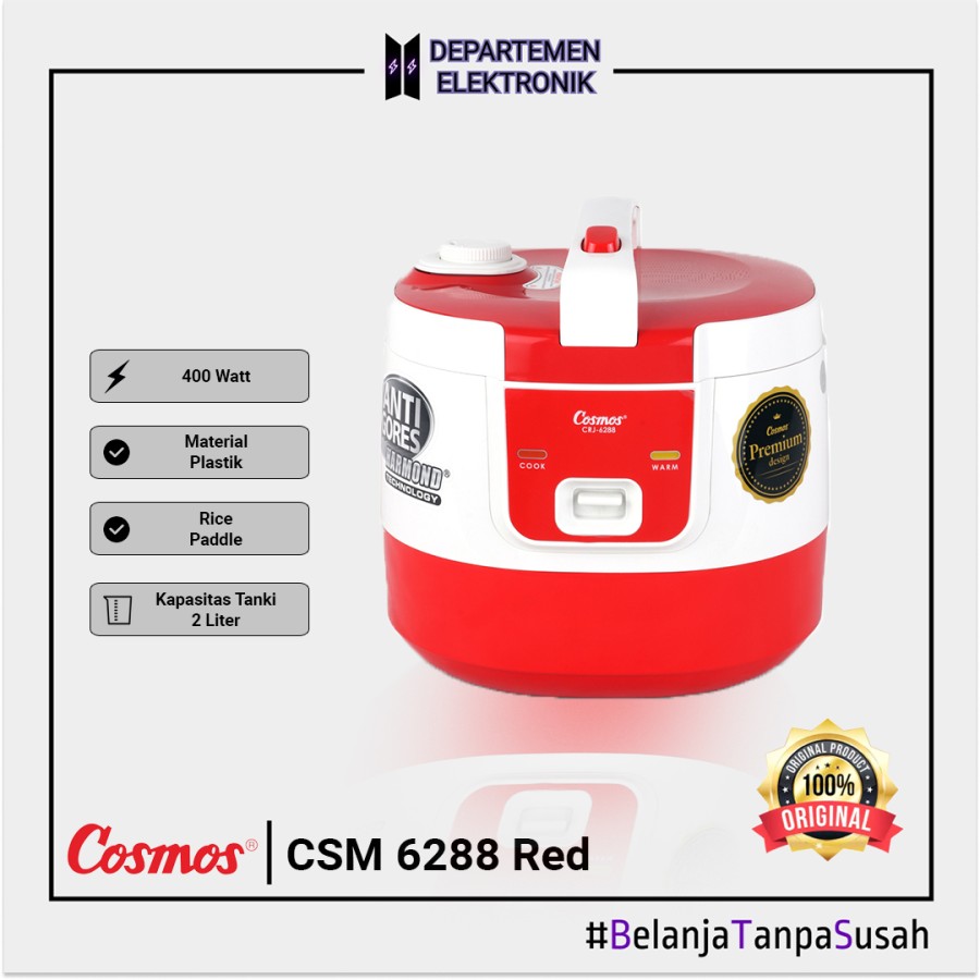 Cosmos CRJ6288R – Magic Com / Rice Cooker Red 2 Liter Harmond