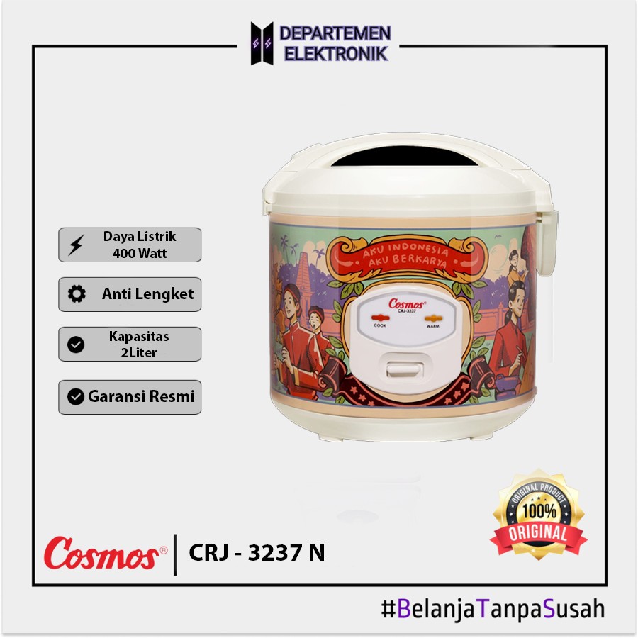 Rice Cooker Cosmos 3237 Kapasitas 2L (MOTIF RANDOM) Garansi Resmi