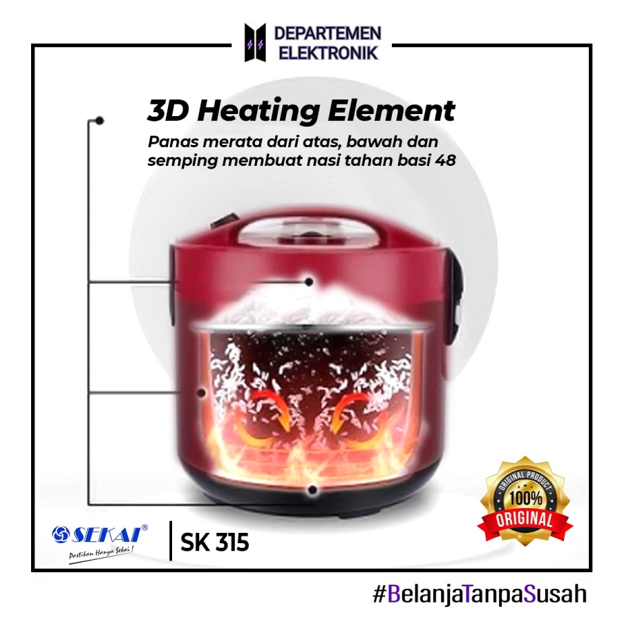 SEKAI RICE COOKER PENANAK NASI / STAINLESS BODY 1L SK 315