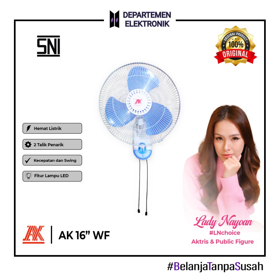 WALLFAN AK 16" / KIPAS DINDING DUA TARIKAN DENGAN LED LAMP