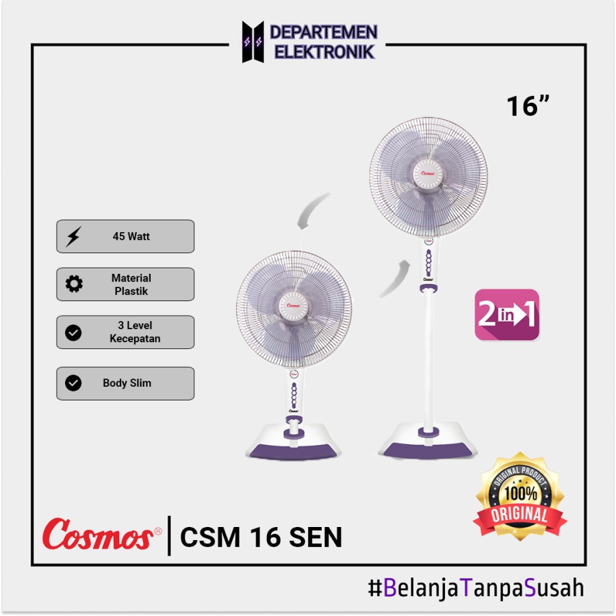 Cosmos 16SEN – Stand Fan / Kipas Angin Berdiri 16 inch 2in1