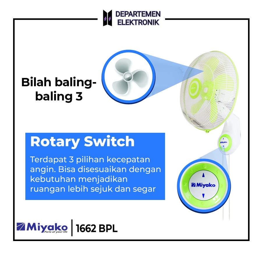 Miyako KAW 1662 Wall Fan / Kipas Angin Dinding 16 inch Dengan Tali