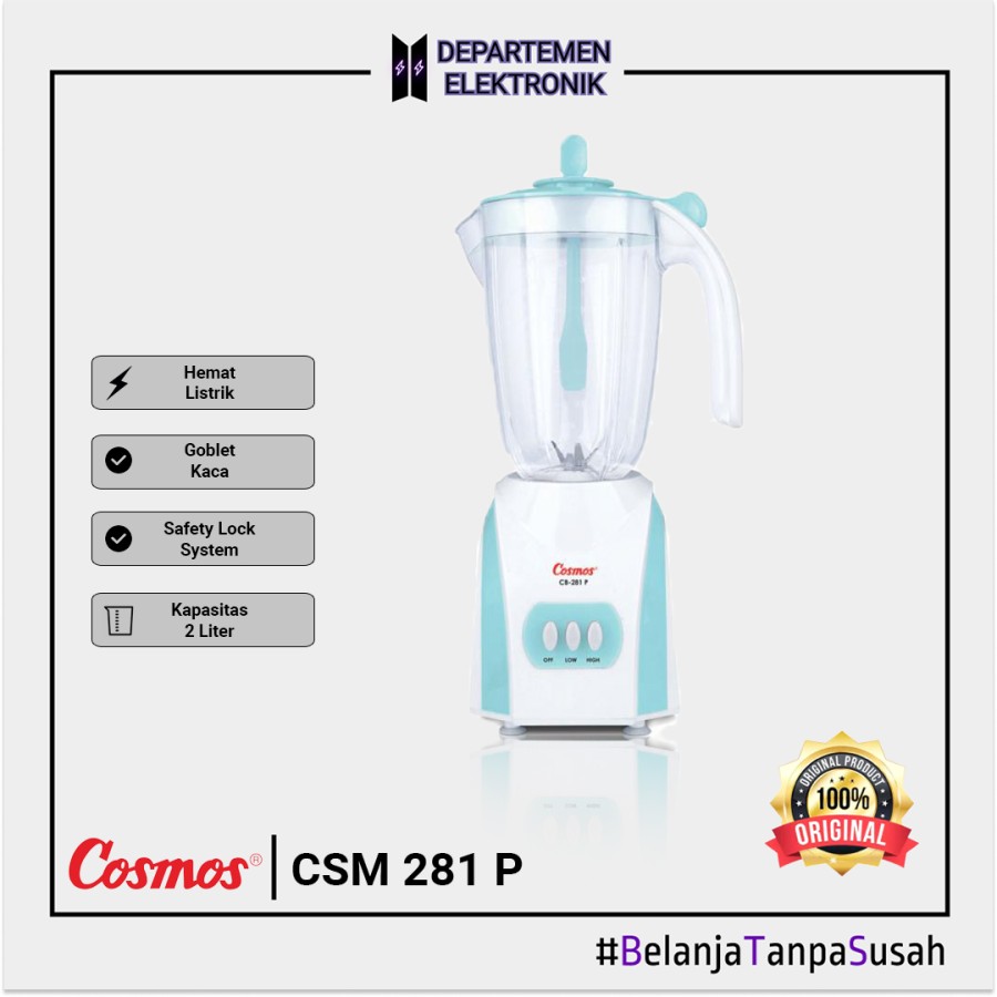 Blender 2 In 1 Cosmos CB 281 P / CB-281P Gelas / Wadah Plastik 2 Liter