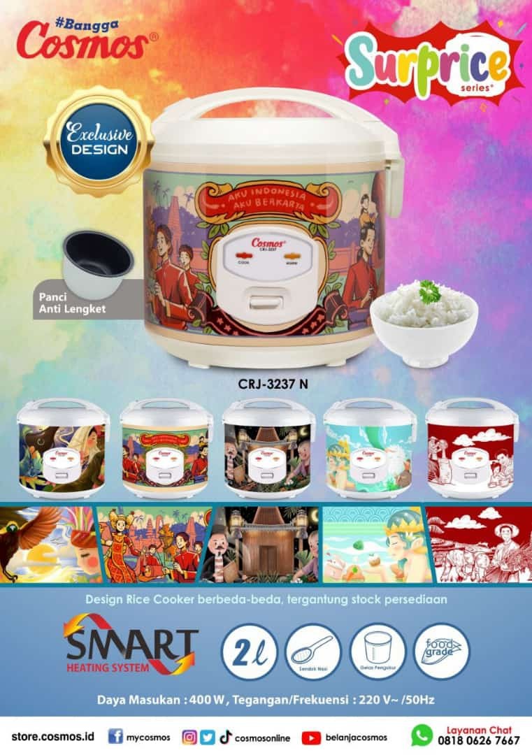 Rice Cooker Cosmos 3237 Kapasitas 2L (MOTIF RANDOM) Garansi Resmi