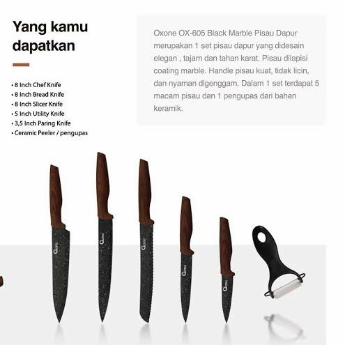 Pisau Dapur Oxone OX-605 Black Marble Knife Set [ORIGINAL]