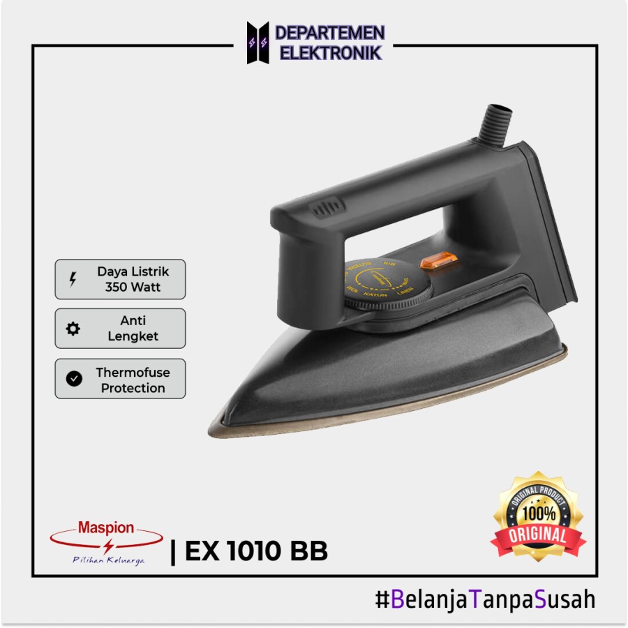 Maspion Electric Iron Setrika Listrik EX 1010 BB Hitam 350 W | GARANSI
