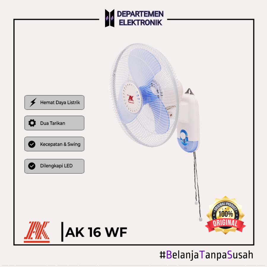 WALLFAN AK 16" / KIPAS DINDING DUA TARIKAN DENGAN LED LAMP