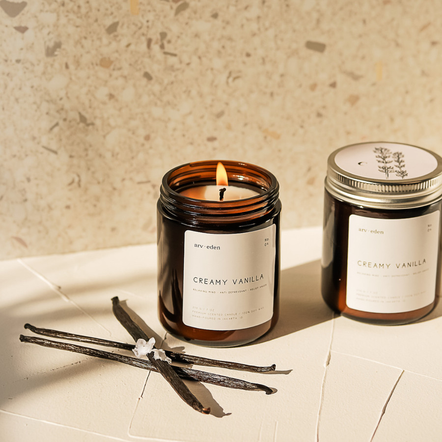 Creamy vanilla Premium Scented Candle 100% soy wax Lilin aroma terapi