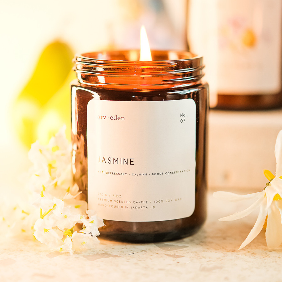 Jasmine Premium Scented Candle 100% soy wax | Lilin aroma terapi