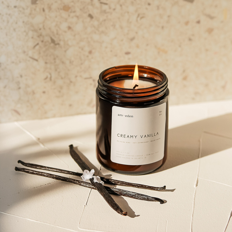 Creamy vanilla Premium Scented Candle 100% soy wax Lilin aroma terapi