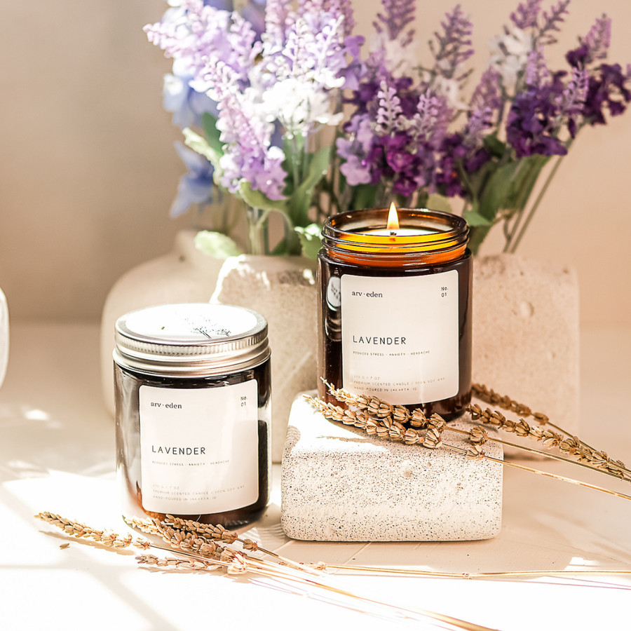 Lavender Premium Scented Candle 100% soy wax | Lilin aroma terapi